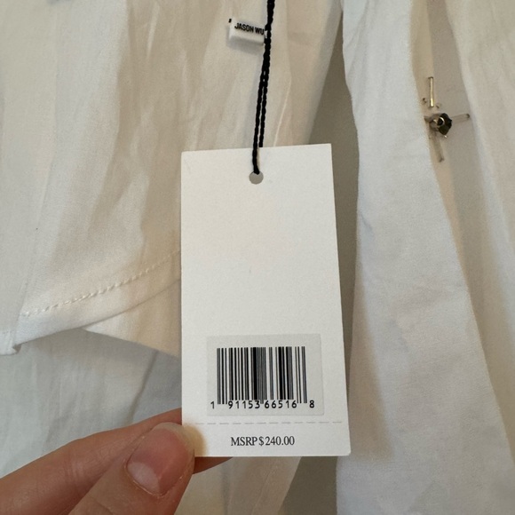 NWT Jason Wu White Button-Up Crop Shirt with Jewel Bead Details - Picture 7 of 11